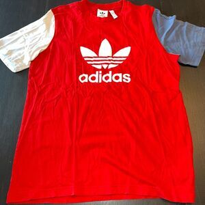 MEN'S ADIDAS ORIGINALS BLOCKED TREFOIL TEE SHIRT ~ SIZE L  #GR9741  RED